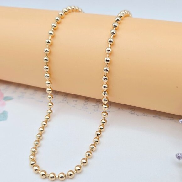 Rose Gold Polished Ball Chain Necklace for Women, 45cm Adjustable, XPNL0050 - Picture 1 of 13
